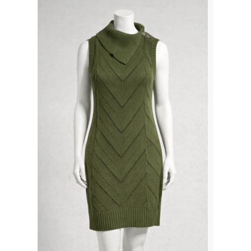 Banana Republic Sweater Dress Olive Green Large Sleeveless Turtleneck Work